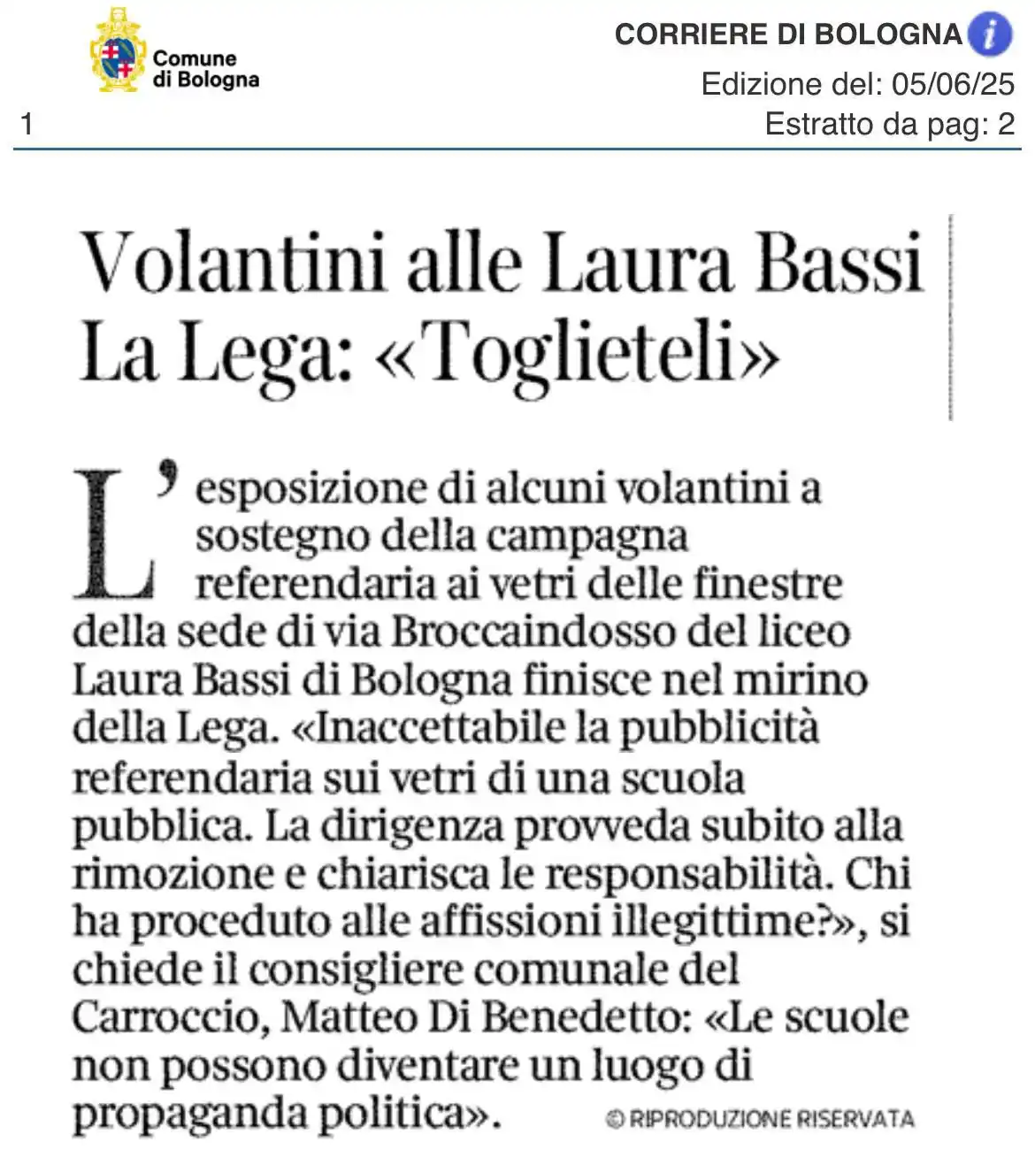 Image from Matteo DI BENEDETTO: 📰 oggi sul Corriere di Bologna: VOLANTINI REFERENDUM SU FINESTRE LAUR...