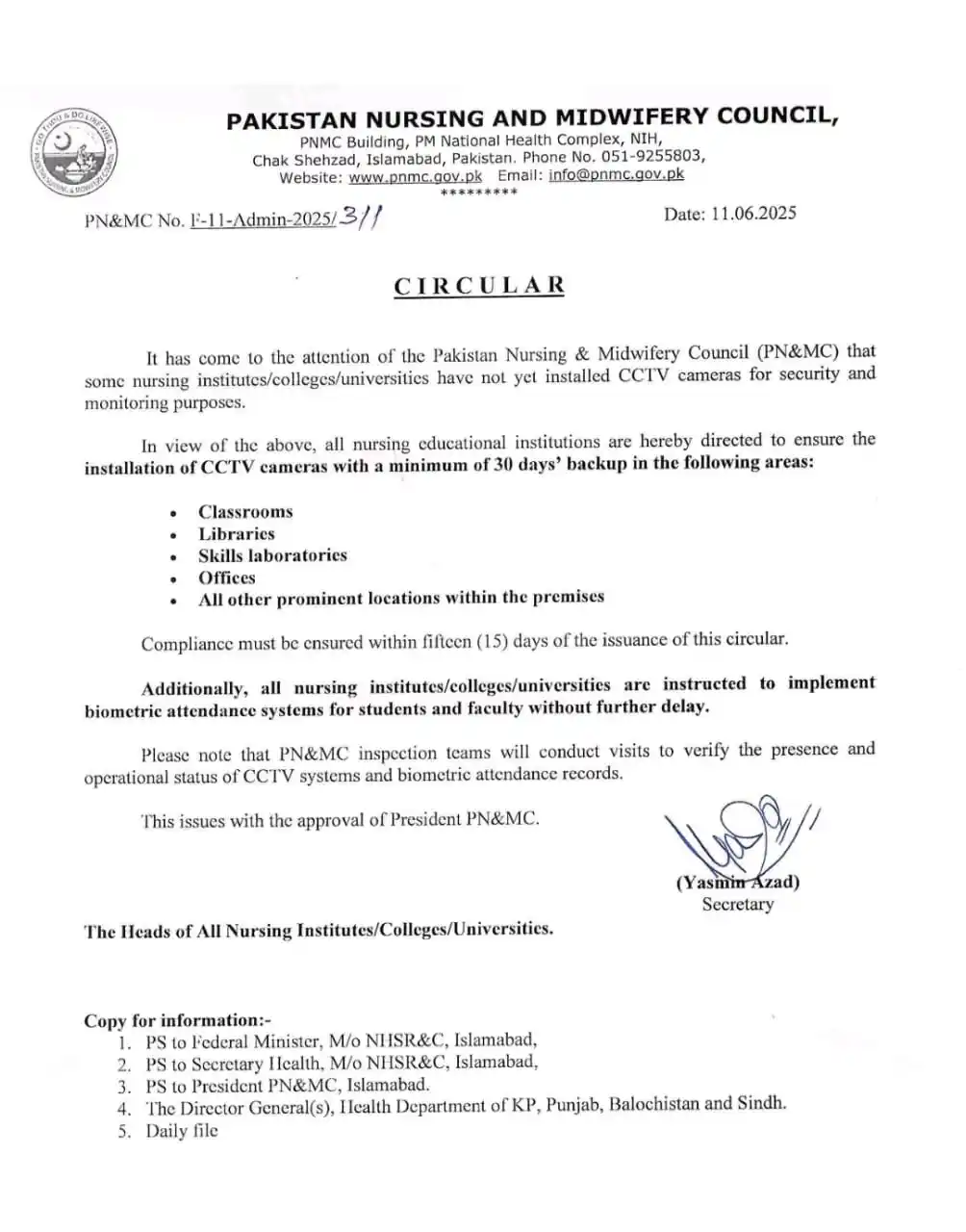 Image from NURSING CHANNEL(Sir Saeed): *PNMC Notification Regarding CCTV Cameras in all Nursing Colleges 📸* ...