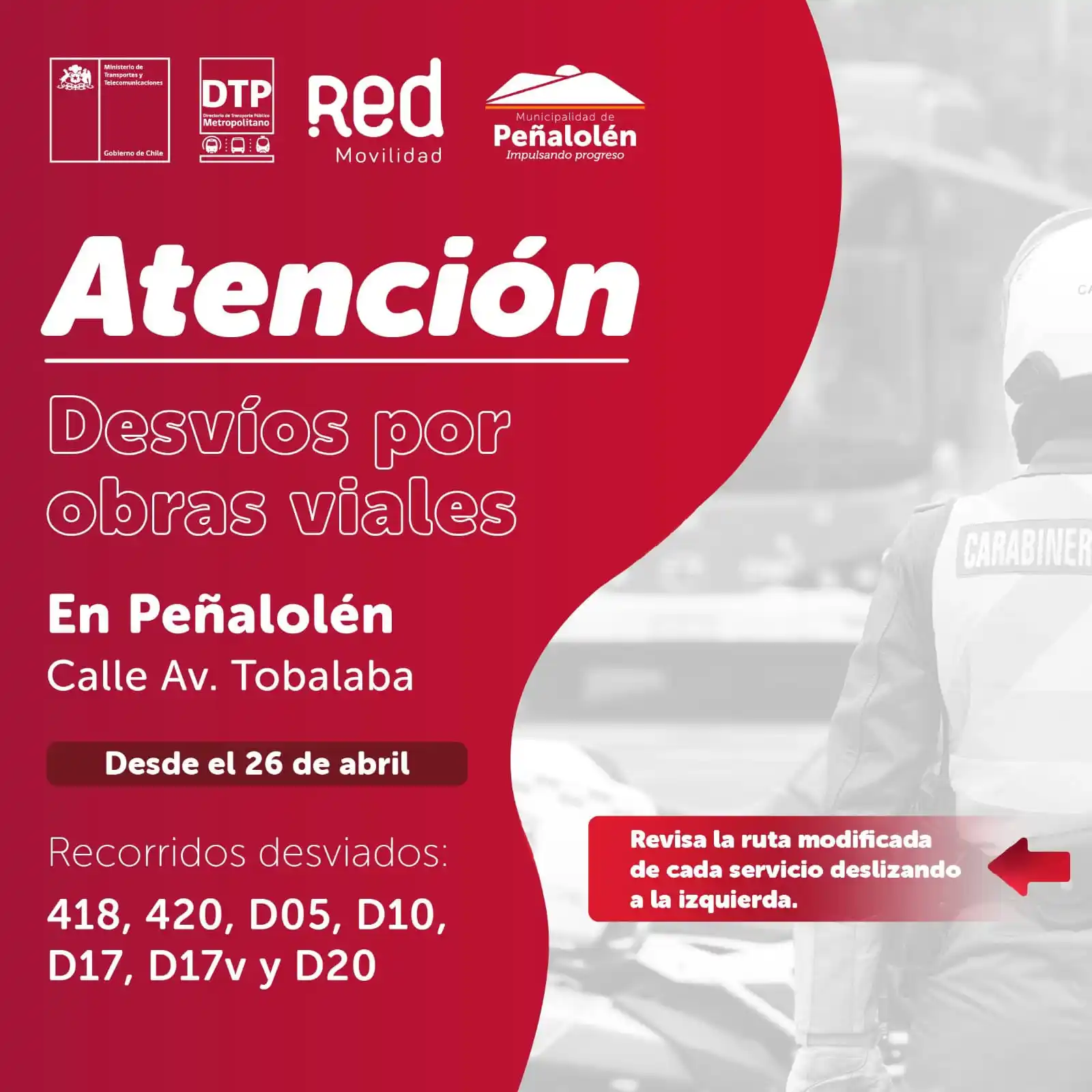 Image from IEC-CHILE: 🔴⚪🚧 *Recuerda se encuentran activos desvíos en la comuna @penalolen....