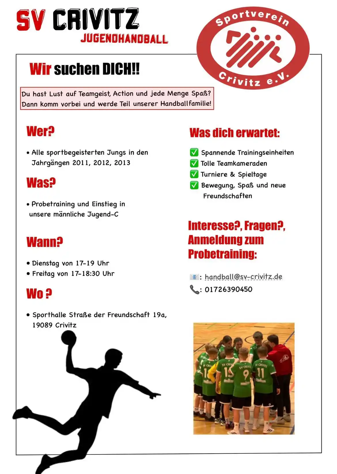 Image from Annas LADEN Schaukasten Crivitz & Umgebung: 🎯 SV Crivitz Jugendhandball sucht DICH! Du bist sportbegeistert, zwis...