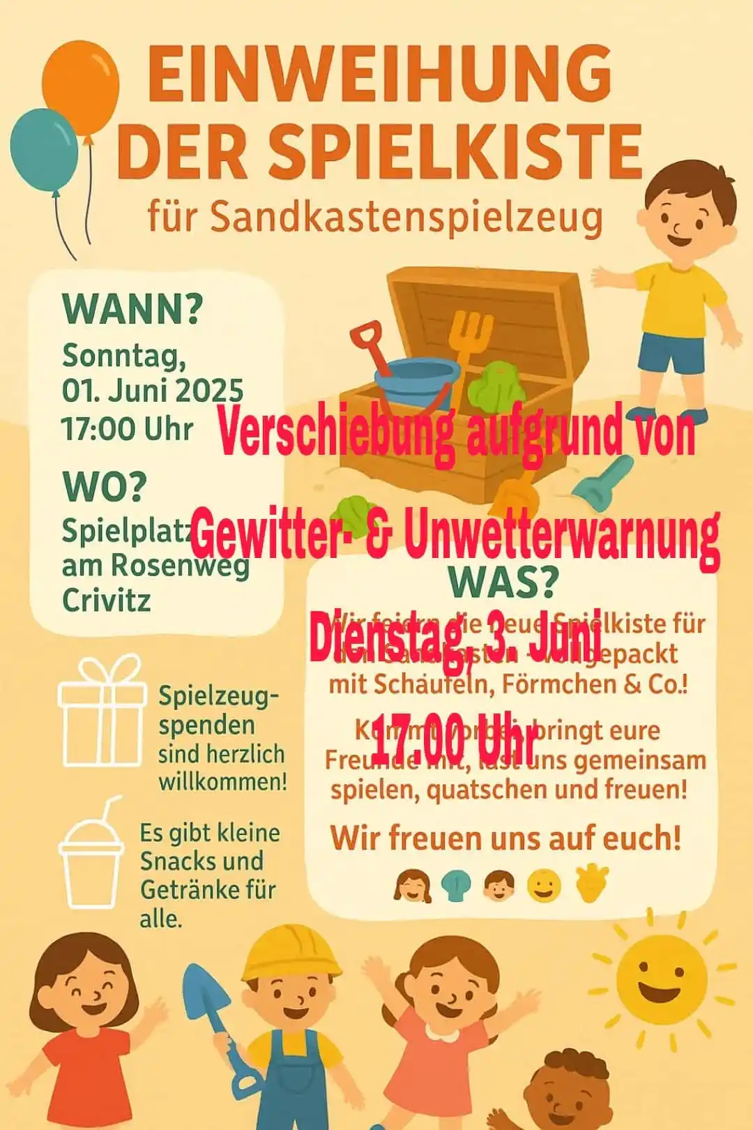 Image from Annas LADEN Schaukasten Crivitz & Umgebung: Terminverschiebung Aufgrund einer Gewitter- und Unwetterwarnung muss ...