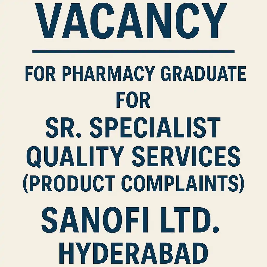 Image from GPATINDIA.COM: *Vacancy for Pharmacy Graduate as Sr. Specialist Quality Services (Pro...