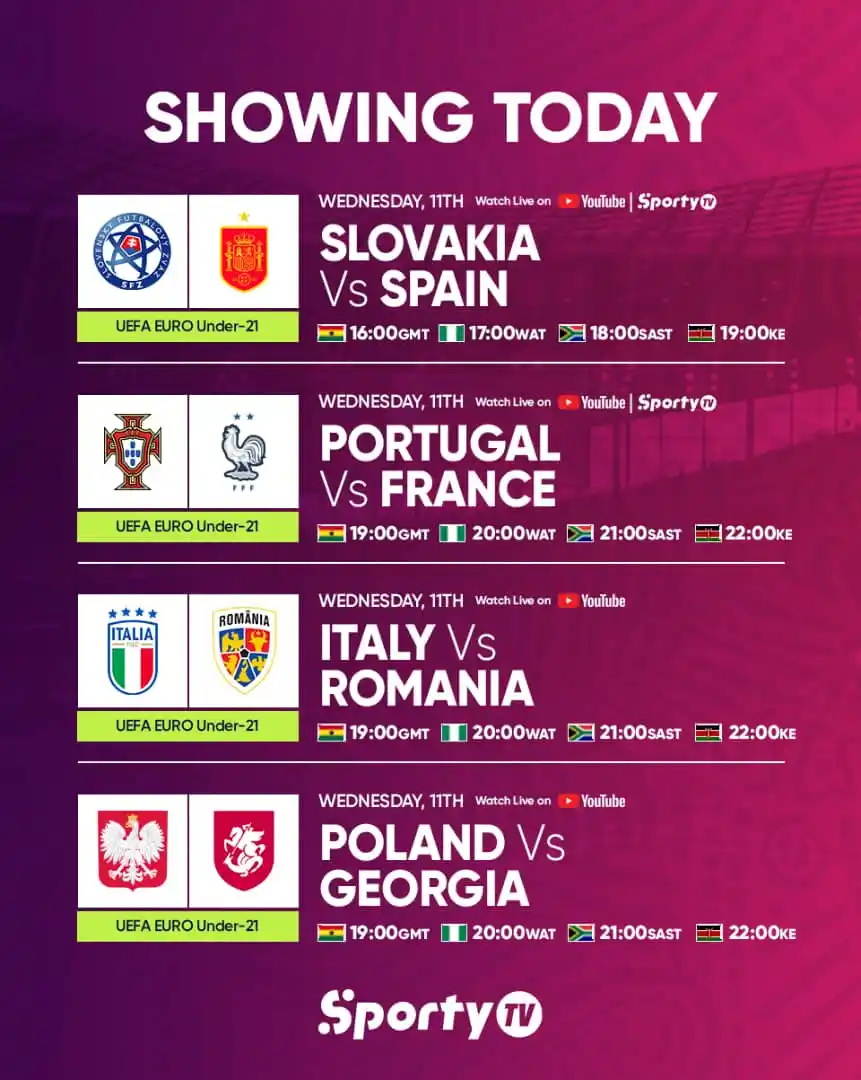 Image from SportyTV: What's LIVE on SportyTV today? 📺🔥 🏆 UEFA U-21 Euros ⏳ 🏆 UEFA U-21...