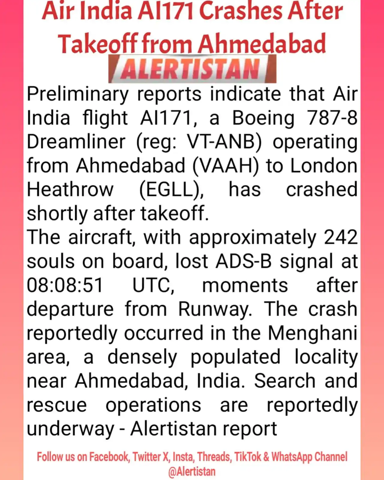 Image from Alertistan: *Alertistan Aviation Alert | Ahmedabad, India* <a class="text-blue-50...