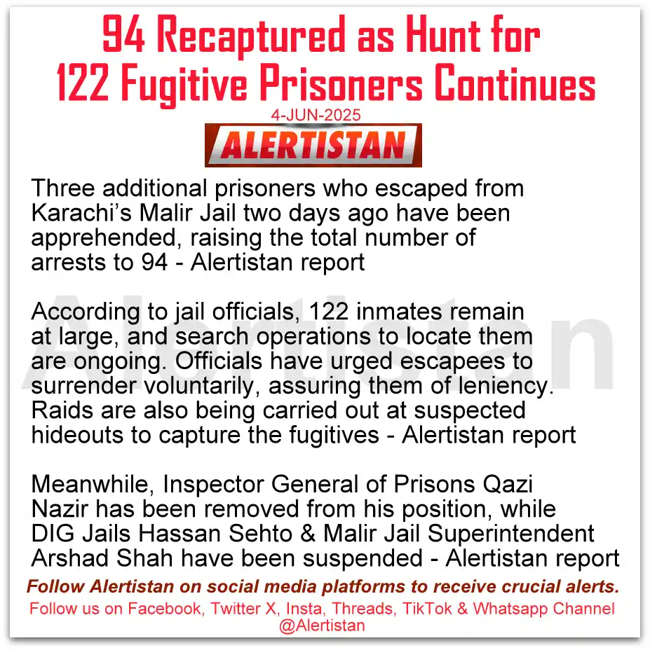 Image from Alertistan: *Alertistan Jailbreak Alert | Malir Jail, Karachi* <a class="text-blu...