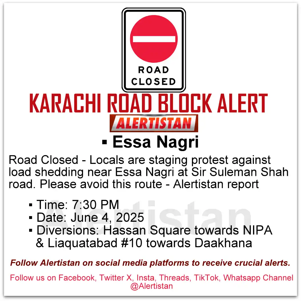 Image from Alertistan: *Alertistan Road Block Alert | Essa Nagri, Karachi* <a class="text-bl...