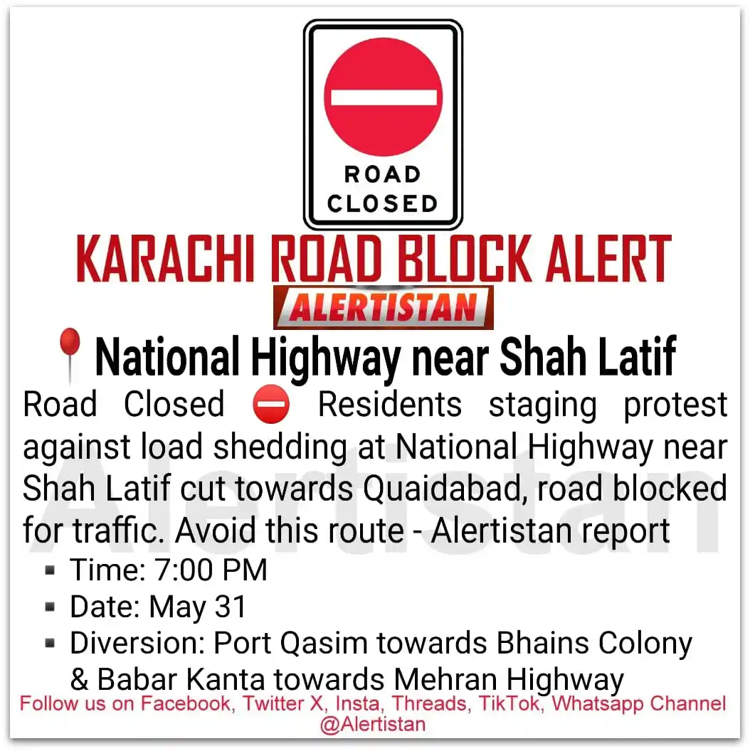 Image from Alertistan: *Alertistan Road Block Alert | National Highway, Karachi* <a class="t...