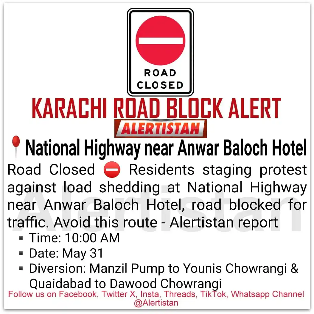 Image from Alertistan: *Alertistan Road Block Alert | National Highway, Karachi* <a class="t...