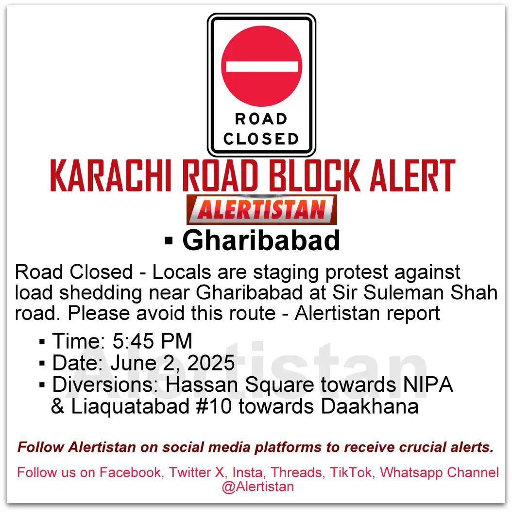 Image from Alertistan: *Alertistan Road Block Alert | Sir Shah Suleman Road, Karachi* <a cla...