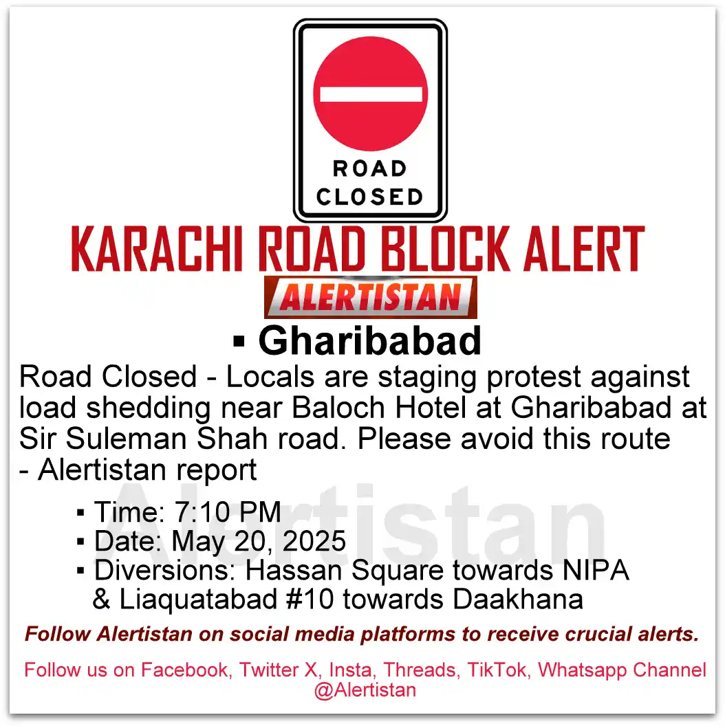 Image from Alertistan: *Alertistan Road Block Alert | Sir Shah Suleman Road, Karachi* <a cla...