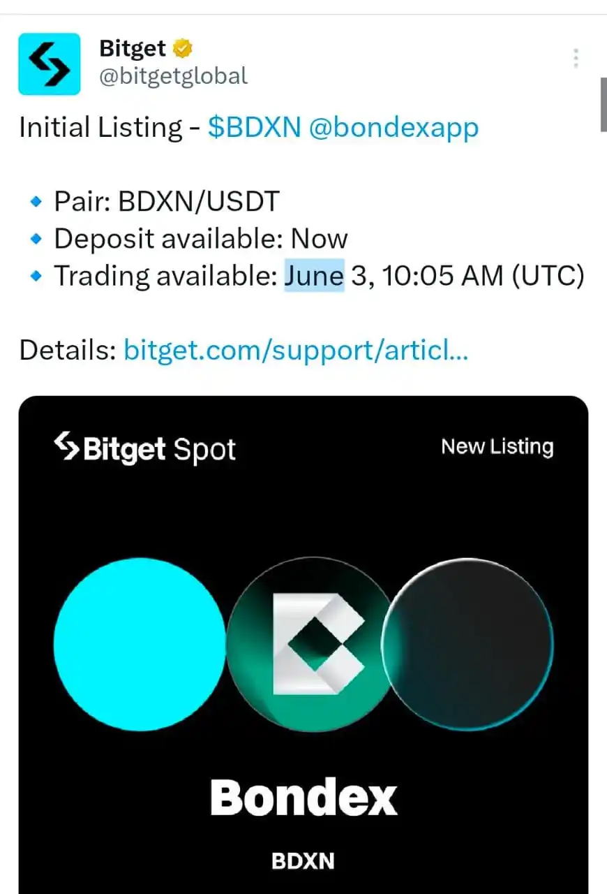 Image from 𝚂𝙴𝙶 🅰🅻🅿🅷🅰-⭕: Bondex listing on exchanges ✅  Binance ALPHA and future  Bybit  Bitget...
