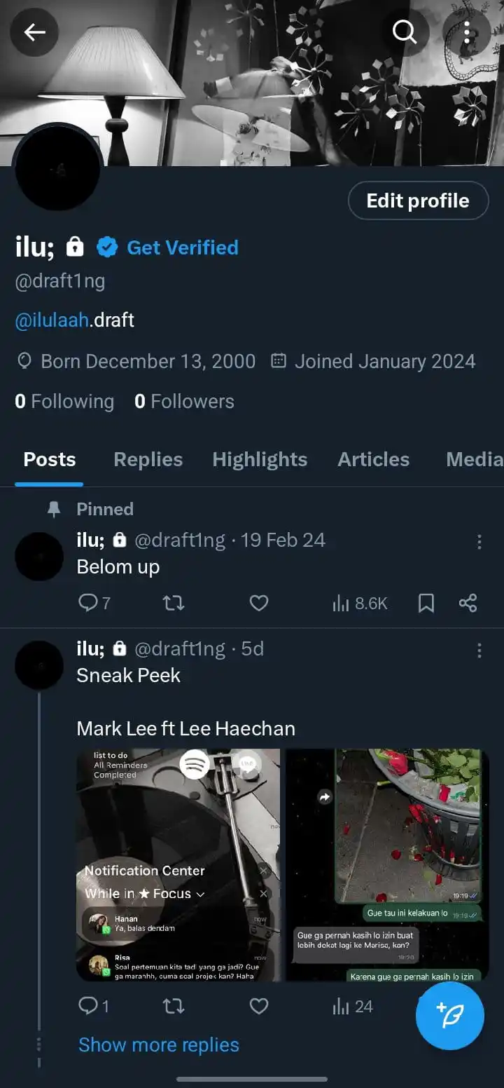 Image from Ilu: Btw akun draft aku tuh ke sus, aku ga ada backup, di galeri udah dihap...
