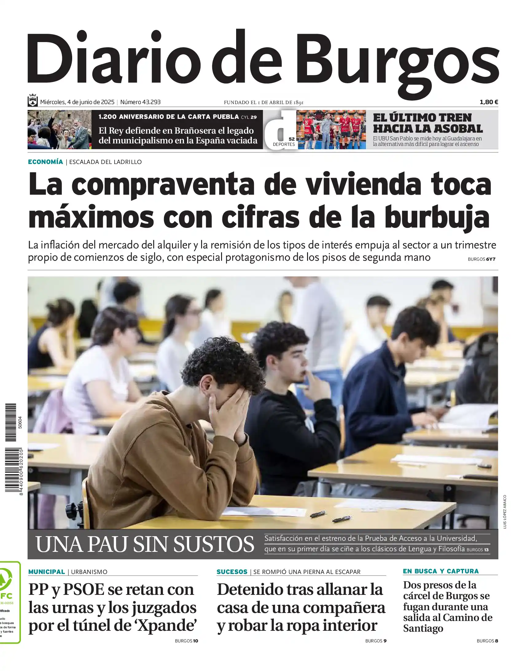 Image from Diario de Burgos: 🗞Buenos días. Esta es la portada de Diario de Burgos de este miércole...