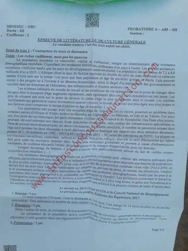 Image from Infos Concours Education: *🇨🇲Probatoire ESG 2025: Épreuve de Littérature série A-ABI-SH*👇👇 ...