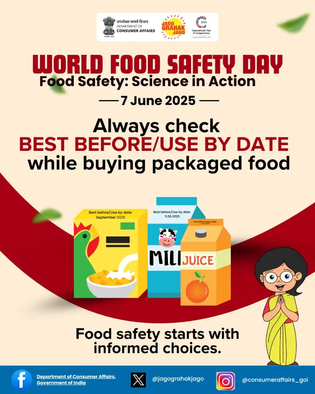 Image from Department of Consumer Affairs, Government of India: Department of Consumer Affairs wishes you a Happy World Food Safety Da...