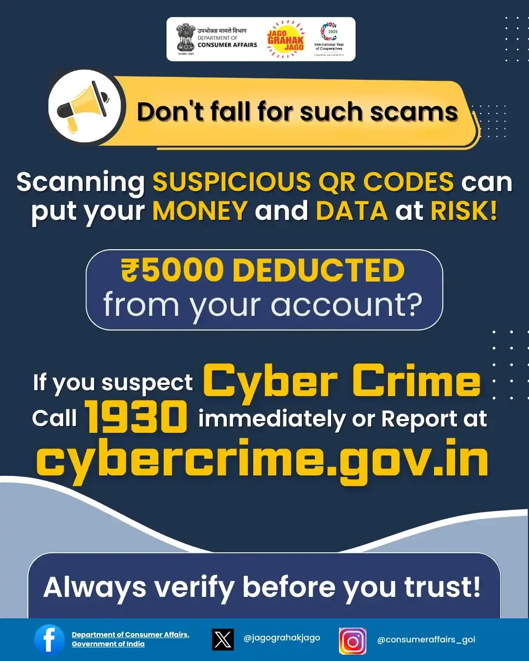 Image from Department of Consumer Affairs, Government of India: Don’t fall for flashy SMS offers – Scan QR codes with caution and avoi...