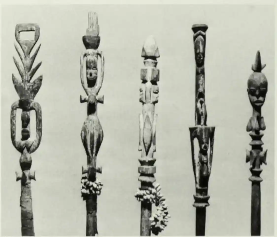 Image from Igbo Culture, Lifestyle, Spirituality & Science 🔆: _Five wooden staffs (Ofo), crafted with cloth and shells, ranging in l...