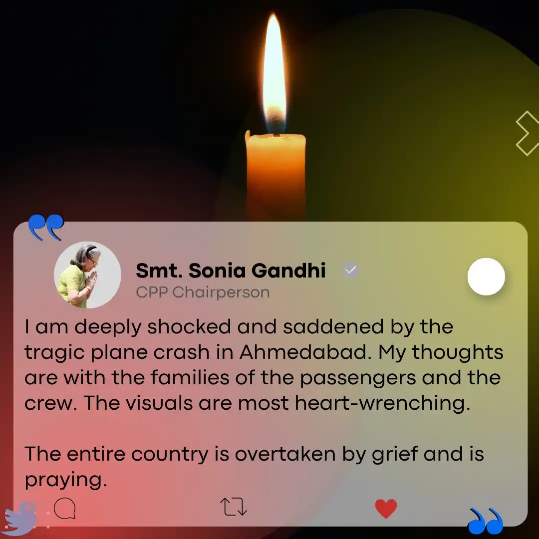 Image from Cadre Congress ❤️: I am deeply shocked and saddened by the tragic plane crash in Ahmedaba...