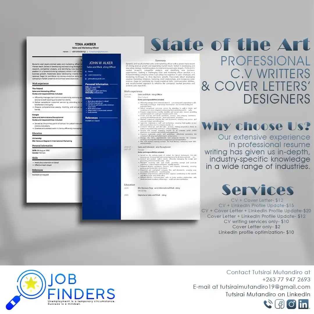 Image from Opportunities In Zimbabwe And Beyond: *Not Getting Responses After Sending Numerous CVs?* 😓  Your CV is the...