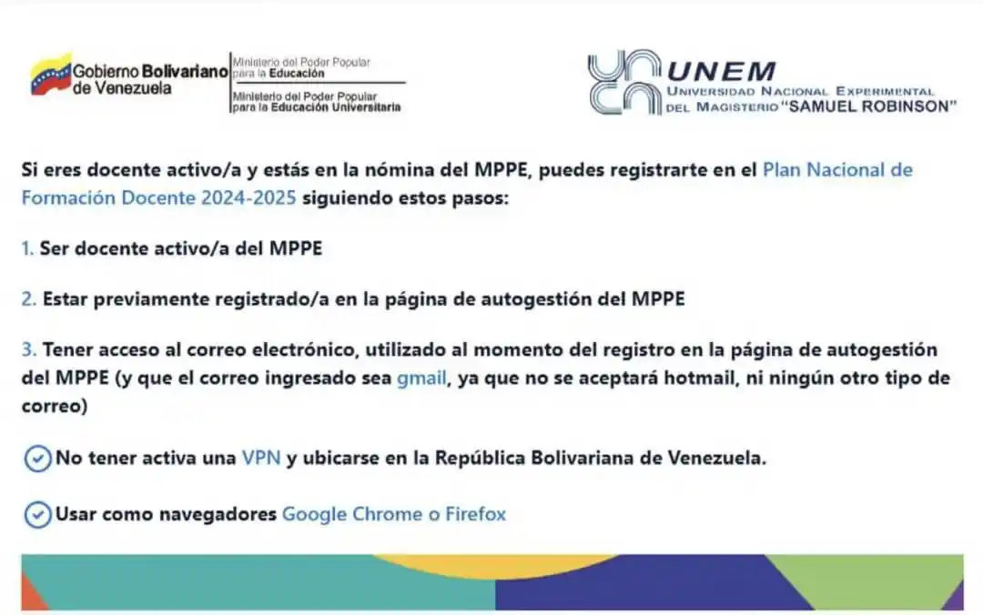 Image from Canal Patria Digital: *🚨📚📝Plan Nacional de Formación Docente MPPE - UNEM:* ✳️ El Registr...