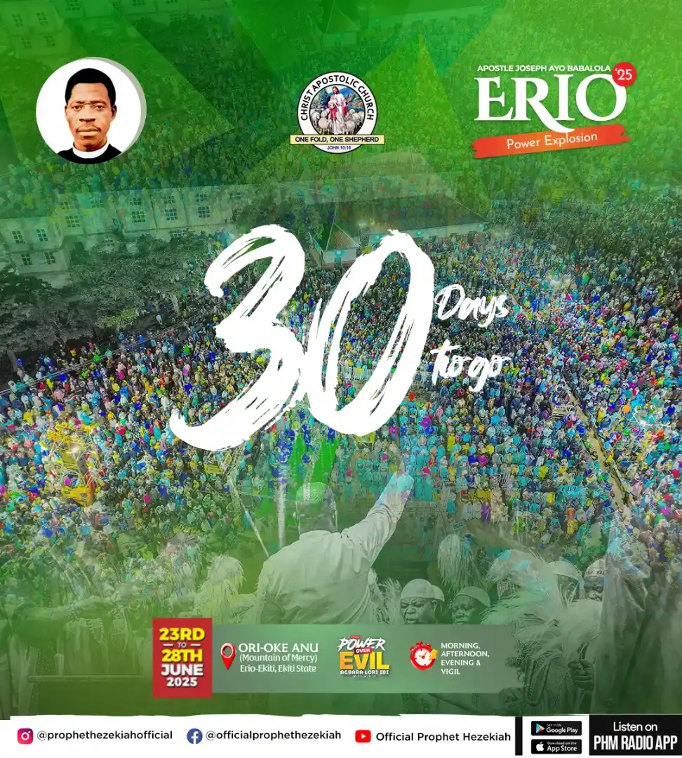 Image from Prophet/Evang. Hezekiah Oladeji: 30 DAYS TO GO! 🕊️ Erio 2025 is coming. Not just an event—it’s a divin...