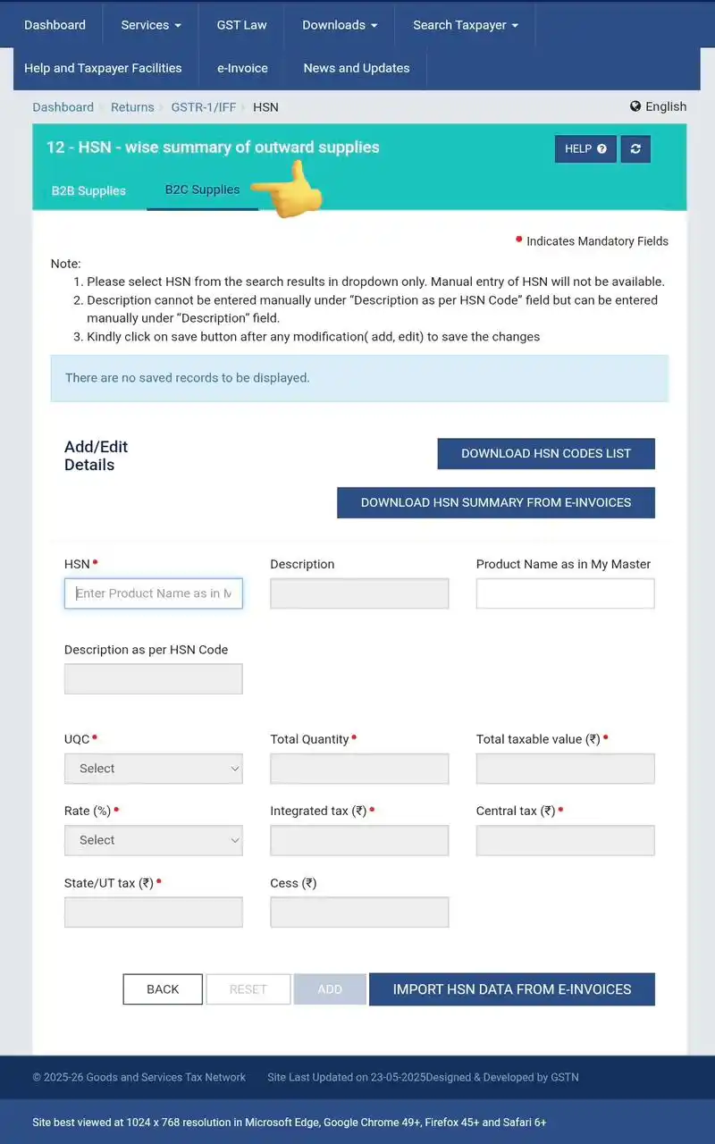 Image from GST & Tax Alerts: B2C HSN Summary table inserted in GSTR 1 @Infosys_GSTN...