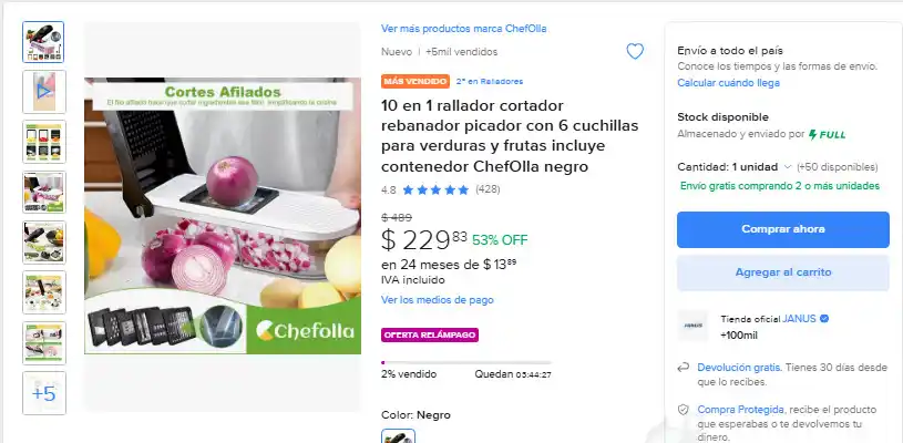 Image from Ofertas Increibles: 🔪 ¡CORTA, RALLA Y PICA FÁCILMENTE! 🥦 🎁 Mercado Libre: 10 en 1 ralla...