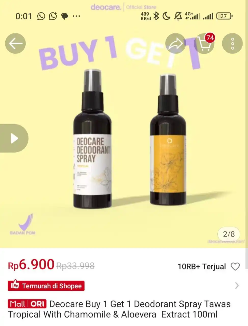 Image from Racun Shopee Receh: Deocare Buy 1 Get 1 Deodorant Spray Tawas Tropical With Chamomile & Al...