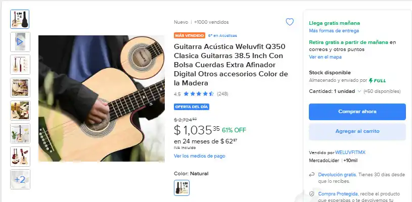 Image from Ofertas Increibles: 🎸 DISFRUTA LA MÚSICA EN GRANDE 🎶 🎁 Mercado Libre: Guitarra Acústica...