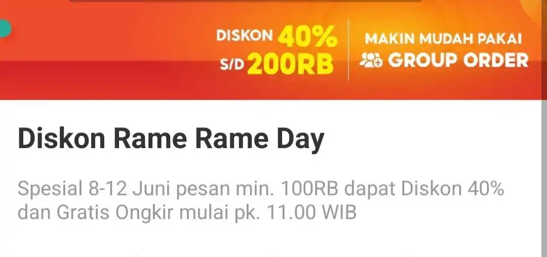 Image from Racun Shopee Receh: Diskon Rame Rame ShopeeFood 🔥 8-12 Juni Diskon 40% Max 200RB Reko...