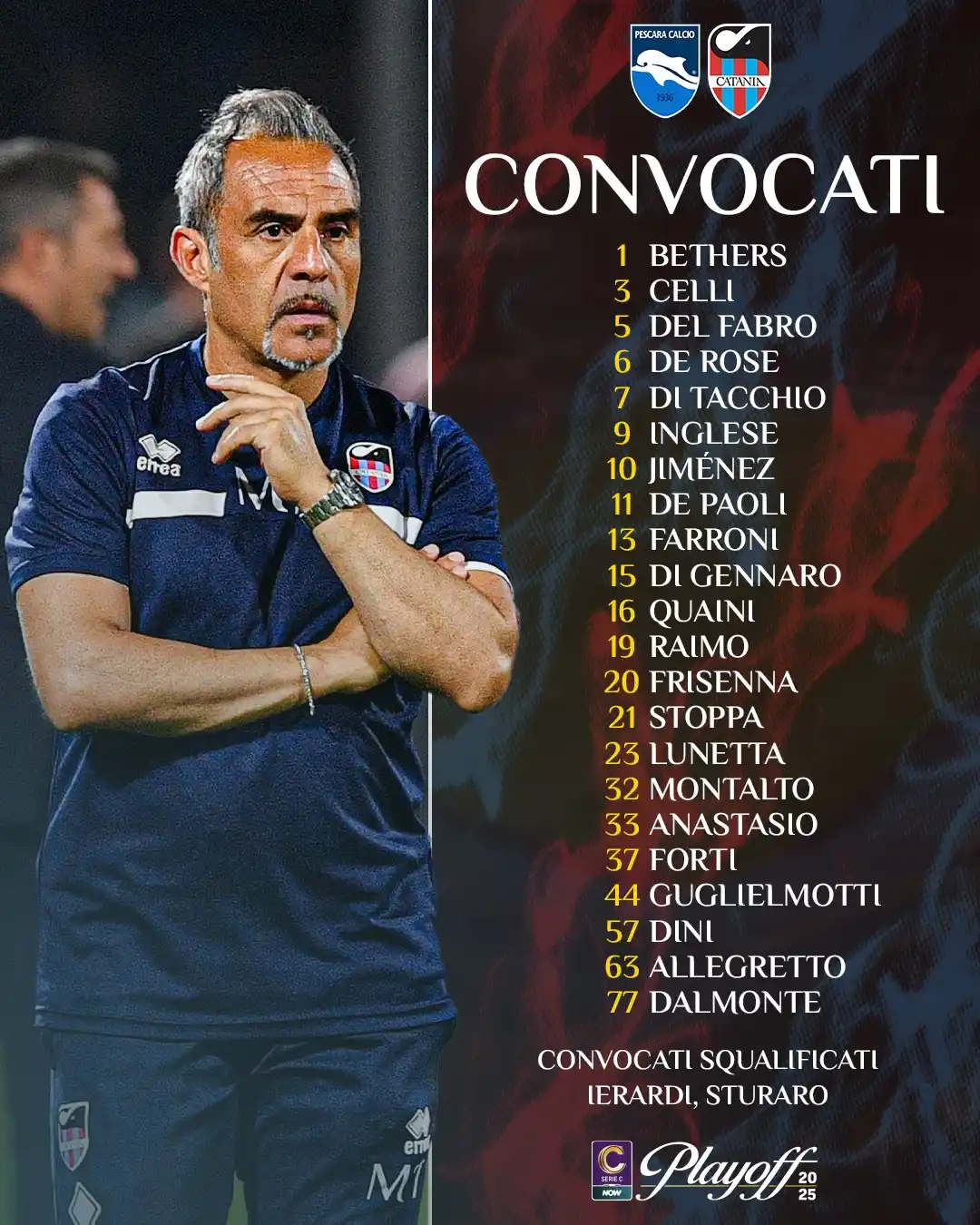 Image from Qui Si Tifa Solo Calcio Catania 🔴🔵: I convocati di mister Toscano in vista della sfida contro il Pescara, ...