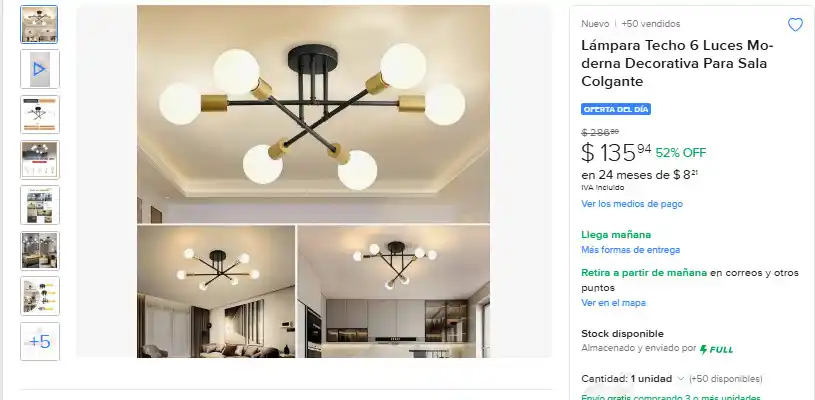 Image from Ofertas Increibles: 💡 ILUMINA TU SALA CON ESTILO ✨ 🎁 Mercado Libre: Lámpara Techo 6 Luce...
