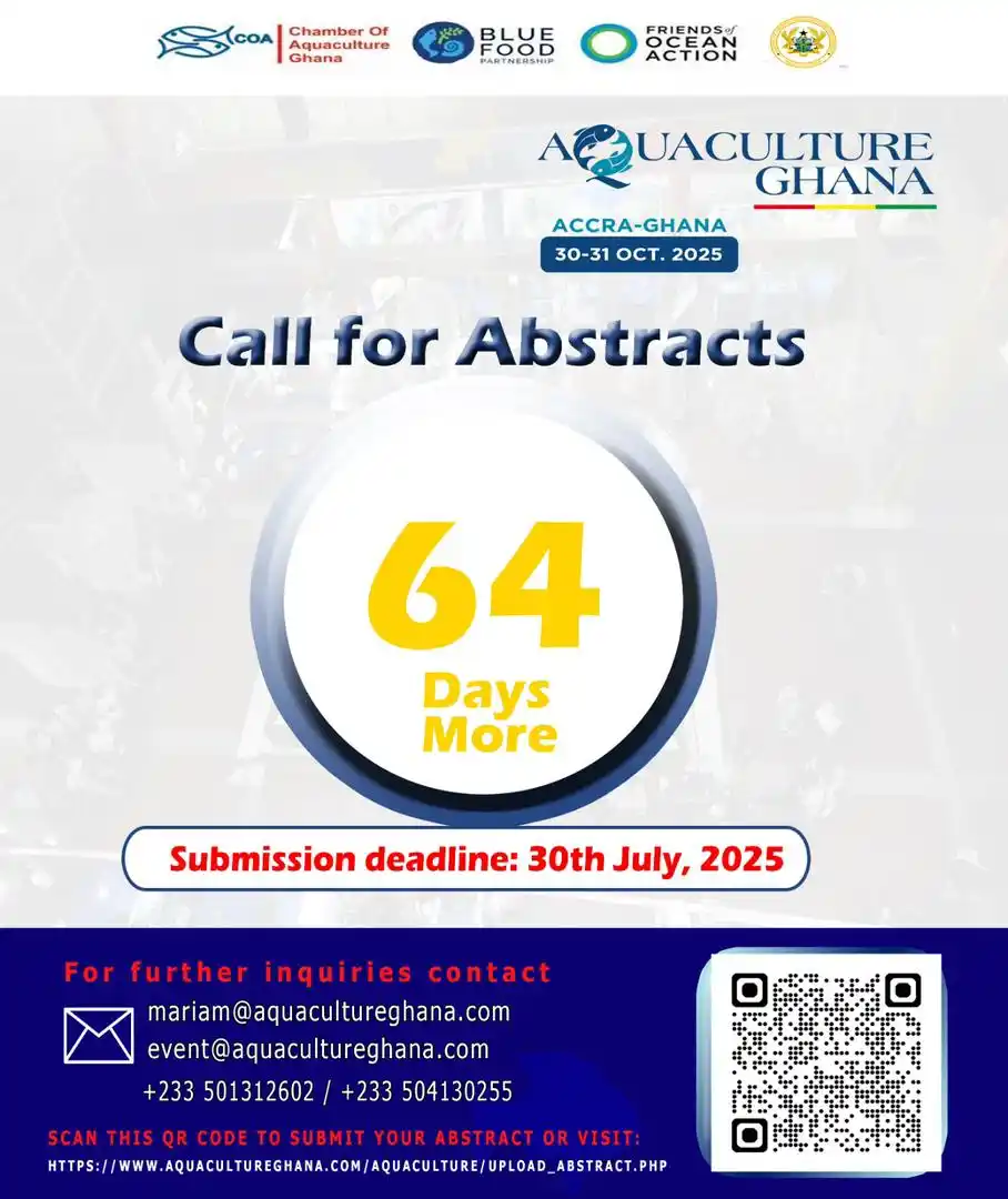 Image from Chamber of Aquaculture Ghana: Just 64 days left to submit your abstract! Got something exciting to s...