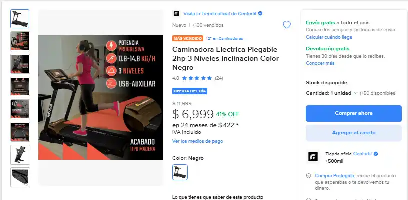 Image from Ofertas Increibles: 🎁 Mercado Libre: Caminadora Electrica Plegable 2hp 3 Niveles Inclinac...