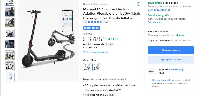 Image from Ofertas Increibles: 🎁 Mercado Libre: Mirrend F9 Scooter Electrico Adultos Plegable 8.5'' ...