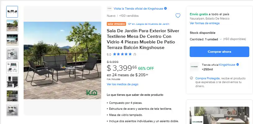 Image from Ofertas Increibles: 🎁 Mercado Libre: Sala De Jardín Para Exterior Silver Textilene Mesa D...