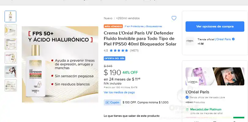Image from Ofertas Increibles: 🌞 PROTECCIÓN TOTAL, PIEL INVISIBLE. 🛡️ 🎁 Mercado Libre: Crema L'Oré...