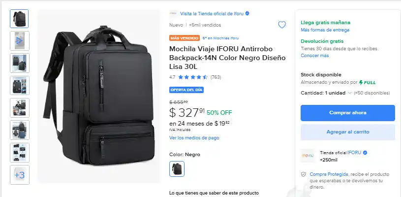 Image from Ofertas Increibles: 🔒 VIAJA SEGURO CON ESTILO. 🎒 🎁 Mercado Libre: Mochila Viaje Antirro...