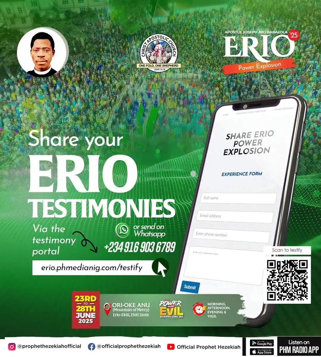 Image from Prophet/Evang. Hezekiah Oladeji: 🕊️ What God did for you at ERIO Power Explosion could inspire million...