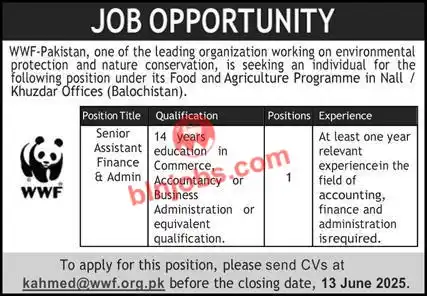 Image from Balochistan Jobs & Info: ۔ WWF پاکستان کو نال/خضدار میں درج ذیل آسامی کے لئے امیدوارن سے درخواس...