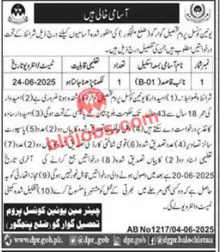 Image from Balochistan Jobs & Info: یونین کونسل پروم تحصیل گوارگو ضلع پنجگور میں نائب قاصد کی آسامی کے لئے...