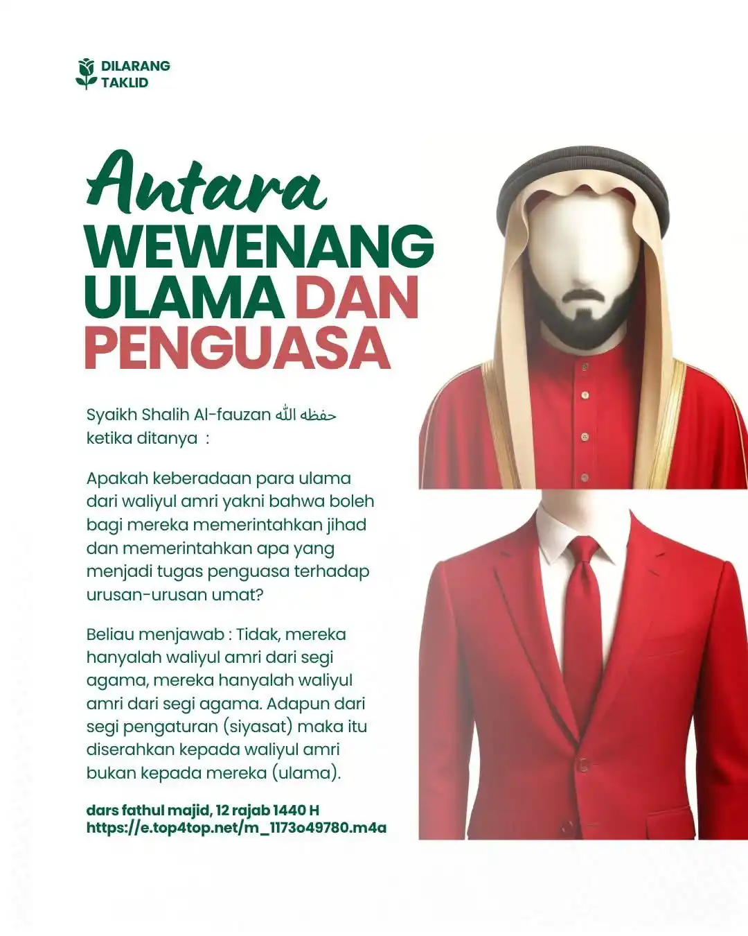 Image from ILMU SYAR'I: ANTARA WEWENANG ULAMA DAN PENGUASA Asy-Syeikh Shaleh Al-Fauzan hafizh...