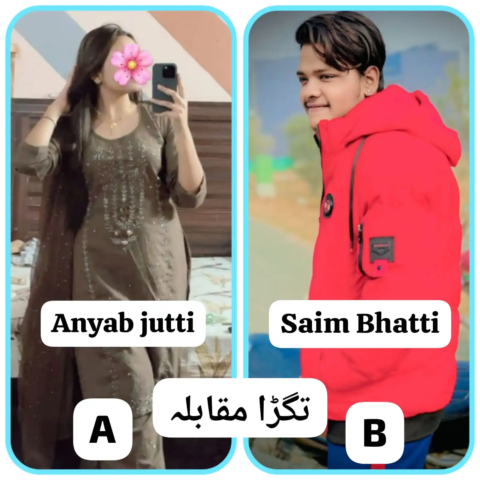 Image from WHATSAPP VOTING PLATFORM: *Anyab jutti 🅰️ 👑💪☜☆* 🆚 *Saim Bhatti 🅱️ 👑💪☜☆*...