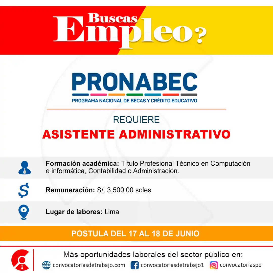 Image from Convocatorias de Trabajo 🇵🇪: 🎯 Convocatoria de Trabajo en: PRONABEC - Lima 📋 Más información 👉 h...