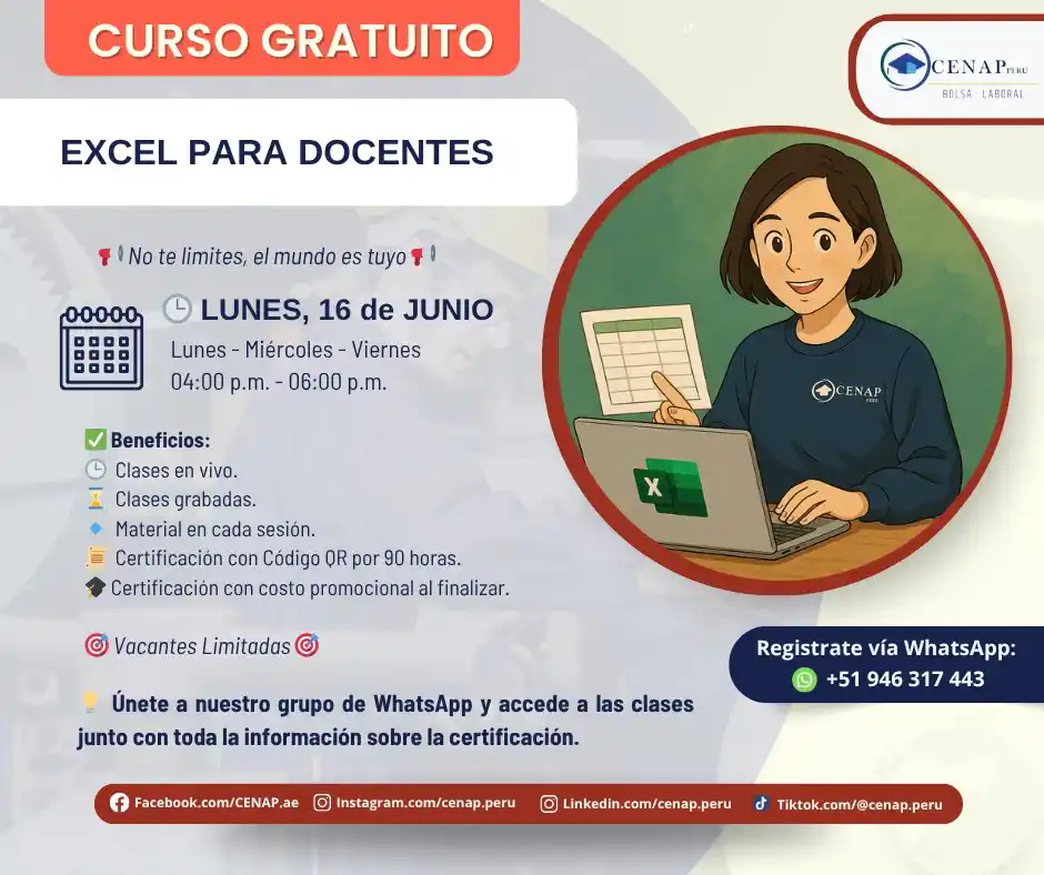 Image from Convocatorias de Trabajo 🇵🇪: 📊 *Herramienta Profesional: Excel para Docentes* 🧑‍🏫📈  ¿Eres docen...