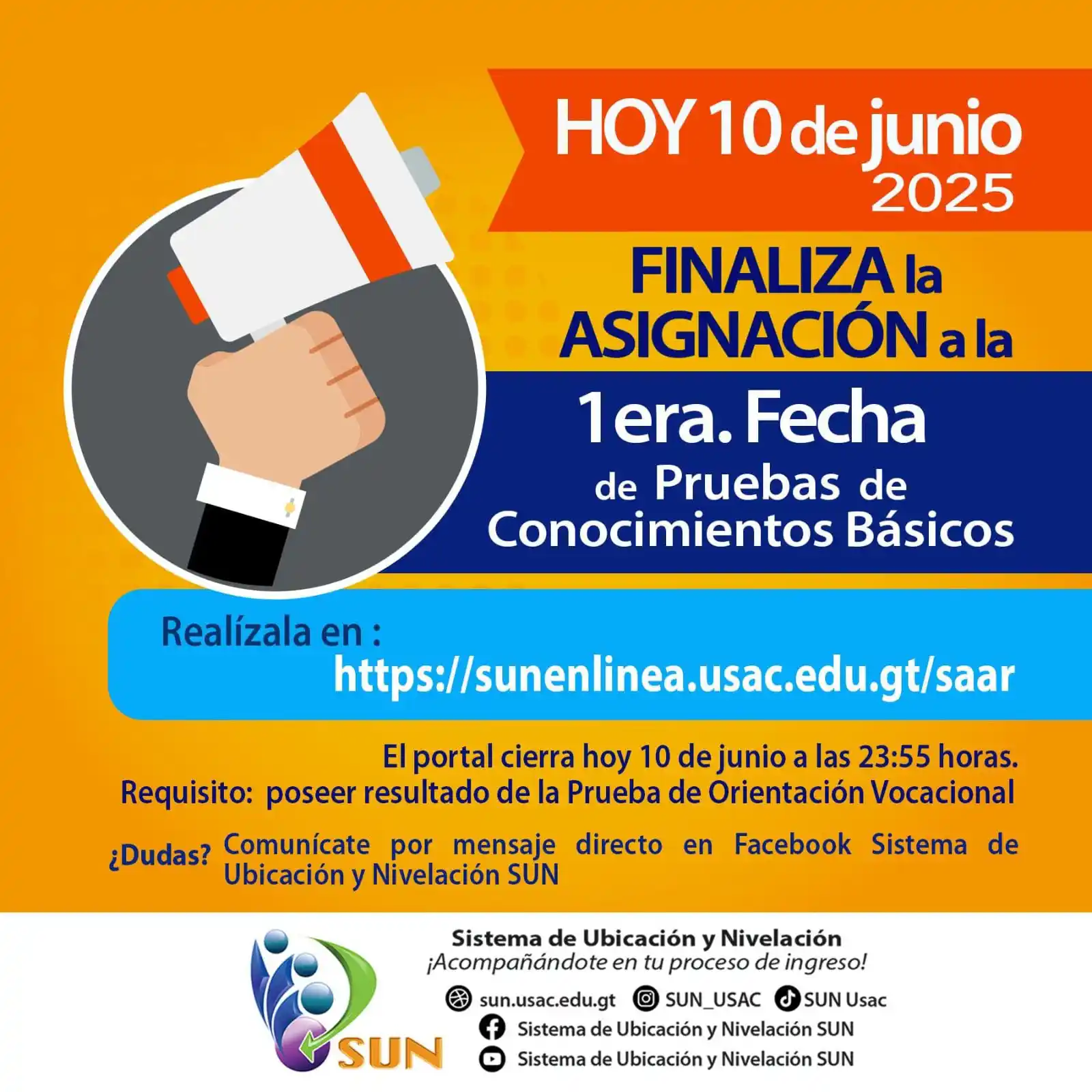 Image from Universidad de San Carlos de Guatemala: 📣📣 HOY 10 de junio finaliza la primera fecha de asignación de Prueba...
