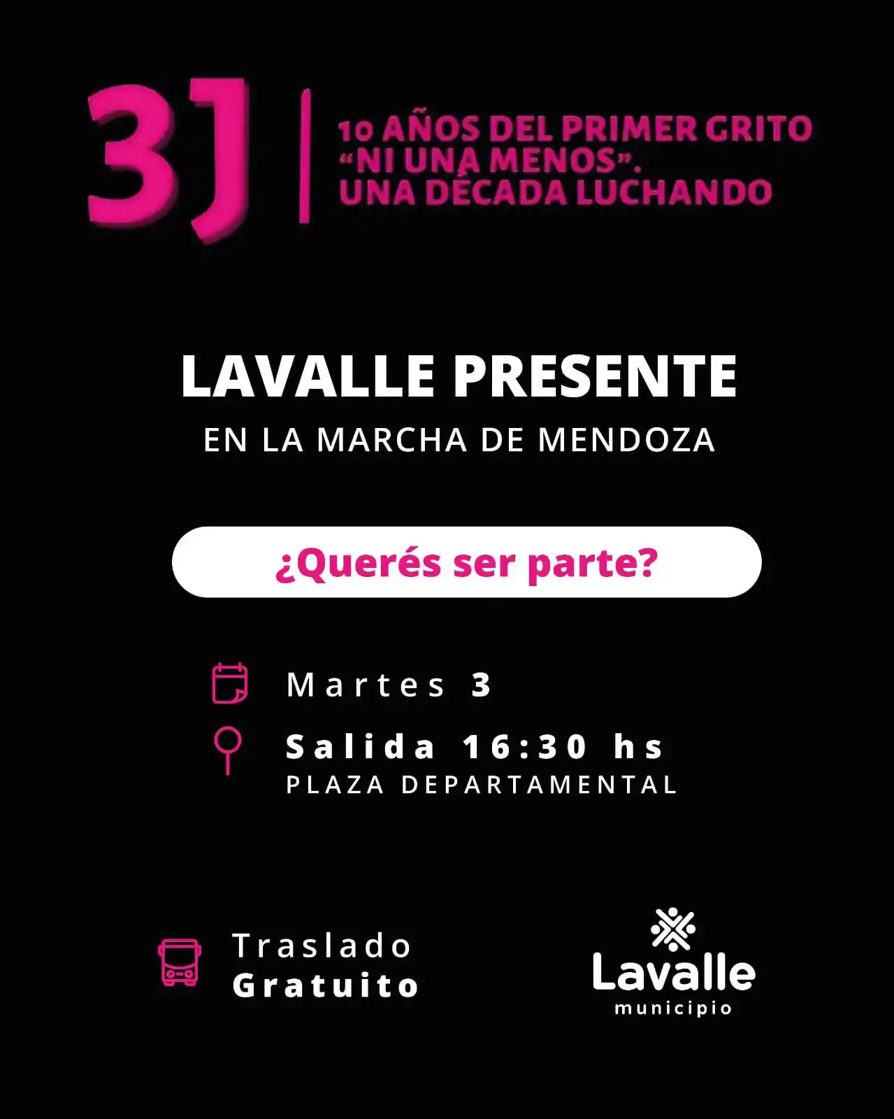 Image from Municipalidad de Lavalle: 💜 Lavalle dice presente en la marcha NI UNA MENOS 📍 Salimos mañana,...