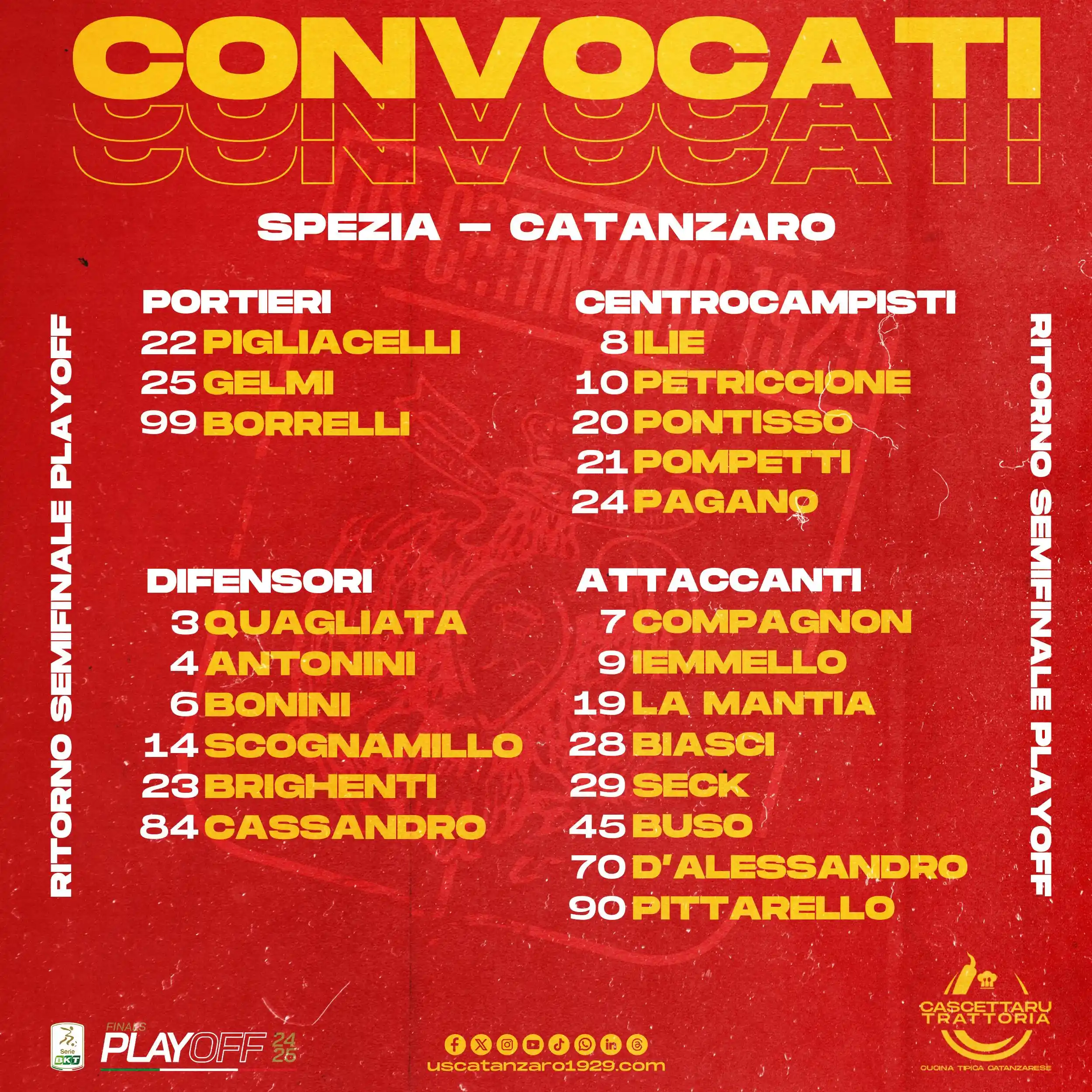 Image from US Catanzaro 1929: Le Aquile convocate per la sfida di domani 👆 <a class="text-blue-500...