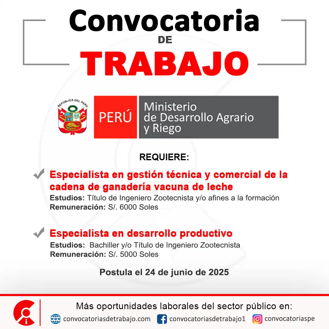 Image from Convocatorias de Trabajo 🇵🇪: 📢 Oportunidad laboral en: MINISTERIO DESARROLLO AGRARIO(MIDAGRI) - Li...