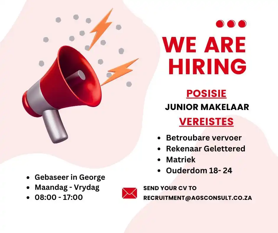 Image from Advertise Jobs/Werk: Opsoek na Interne Junior makelaars in George!! Geen ervaring nodig!!! ...